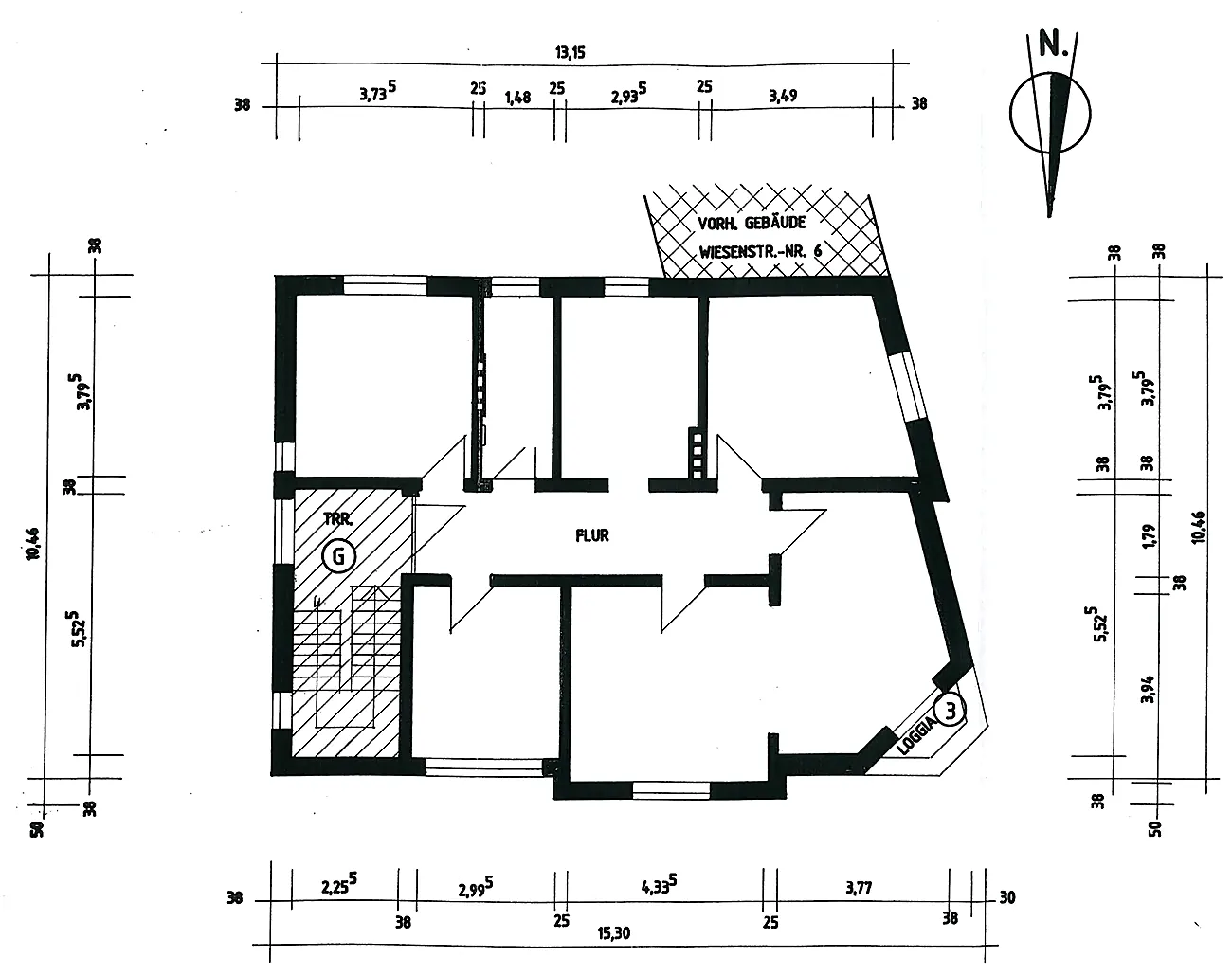 Grundriss des Ateliers im 2. Obergeschoss der Villa Valentino mit Loggia unter dem Mansarddach
